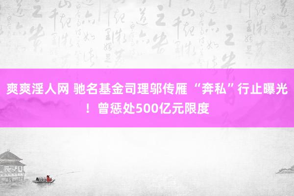 爽爽淫人网 驰名基金司理邬传雁 “奔私”行止曝光！曾惩处500亿元限度